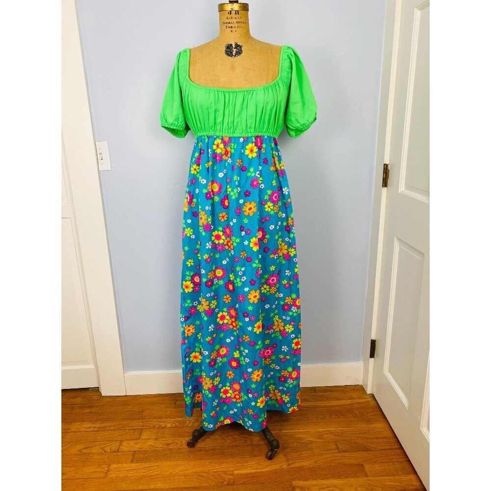 Vintage 1960s Colorful Floral Maxi Dress, Size Small, Made in California